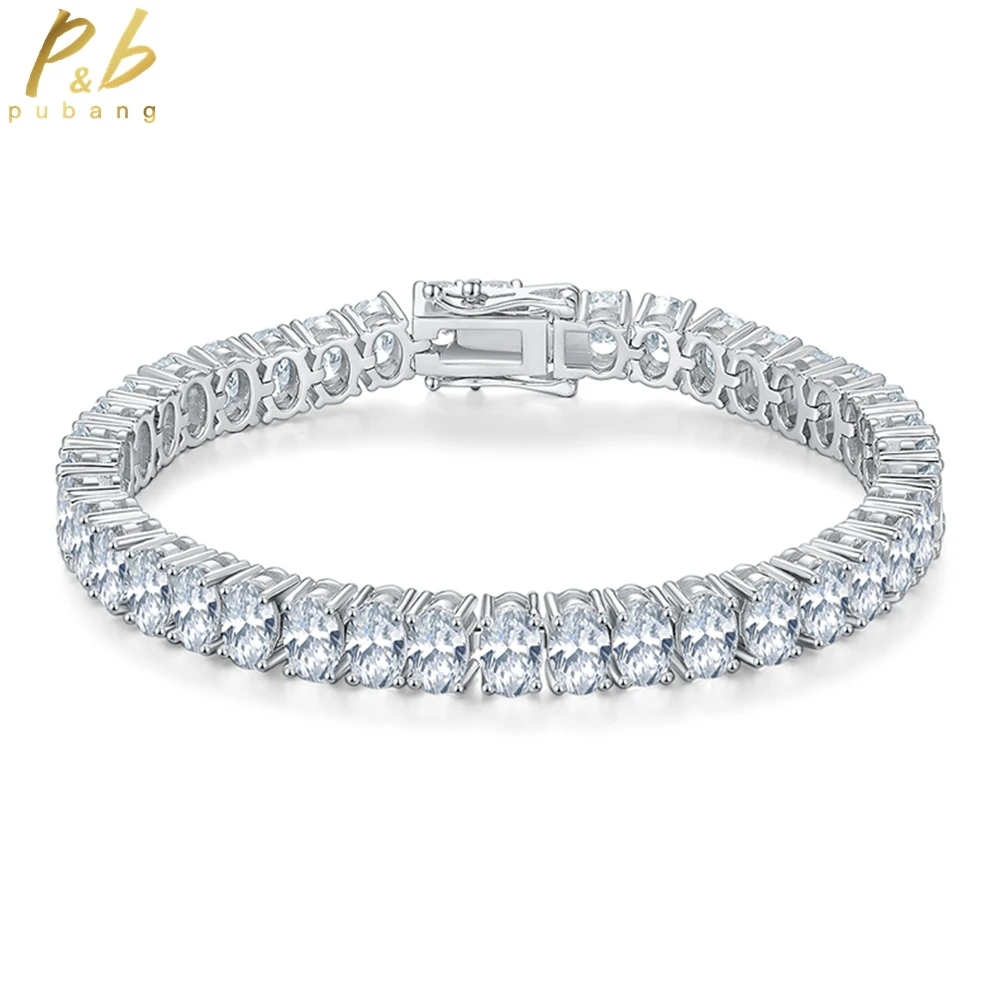 

PuBang Fine Jewelry 925 Sterling Silver Oval Real GRA Moissanite Diamond Tennis Bracelet for Women Engagement Gift Free Shipping