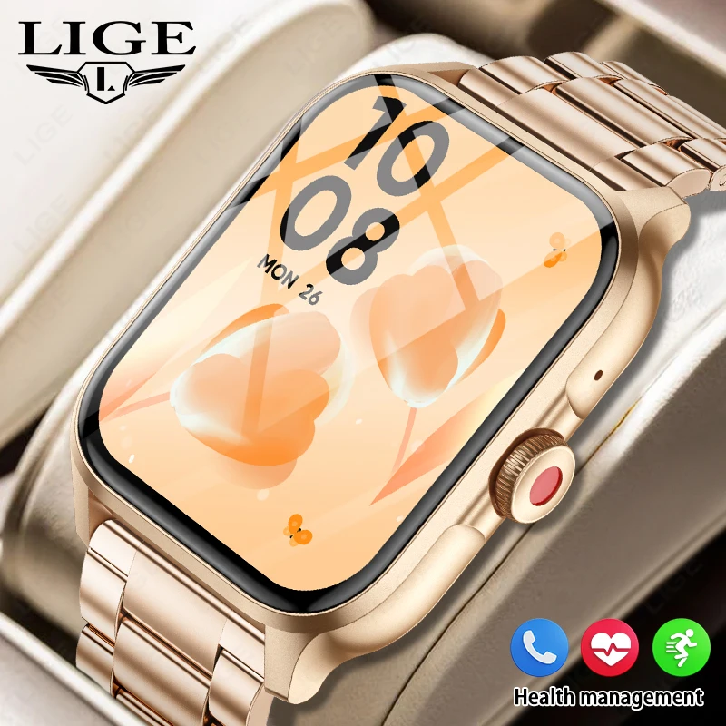 LIGE 1.85 นิ้วหน้าจอHDผู้หญิงSmartwatchผู้ชายกีฬาฟิตเนสIP67 กันน้ําบลูทูธนาฬิกาสุขภาพสมาร์ทนาฬิกา 2024