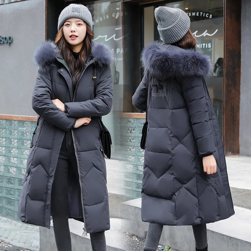 Parkas feminino com capuz comprido em X, jaqueta grossa, casaco de algodão, outwear quente, moda casual, inverno, novo, 2024