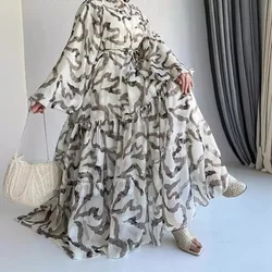 Middle Eastern Muslim Women's Long Gowns, Arabic Abayas, Printed Long Trousers with Belts, Fashionable and Elegant Dresses.