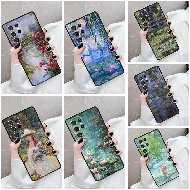 Phone Case For Samsung Galaxy S24 S23 S21fe S22 Ultra Plus Note 10 20 S8 S9 S10 Cover Monet White & Yellow Water Lilies