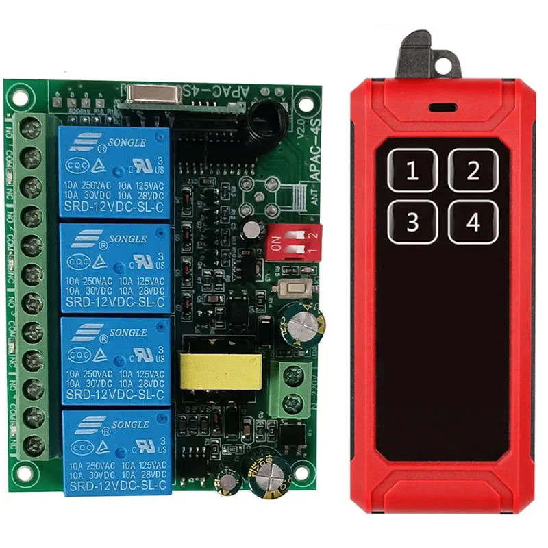 2000m AC 110V 220V 230V 4CH  Wireless Remote Control LED Light Switch Relay Output Radio RF Transmitter And 433 MHz Receiver