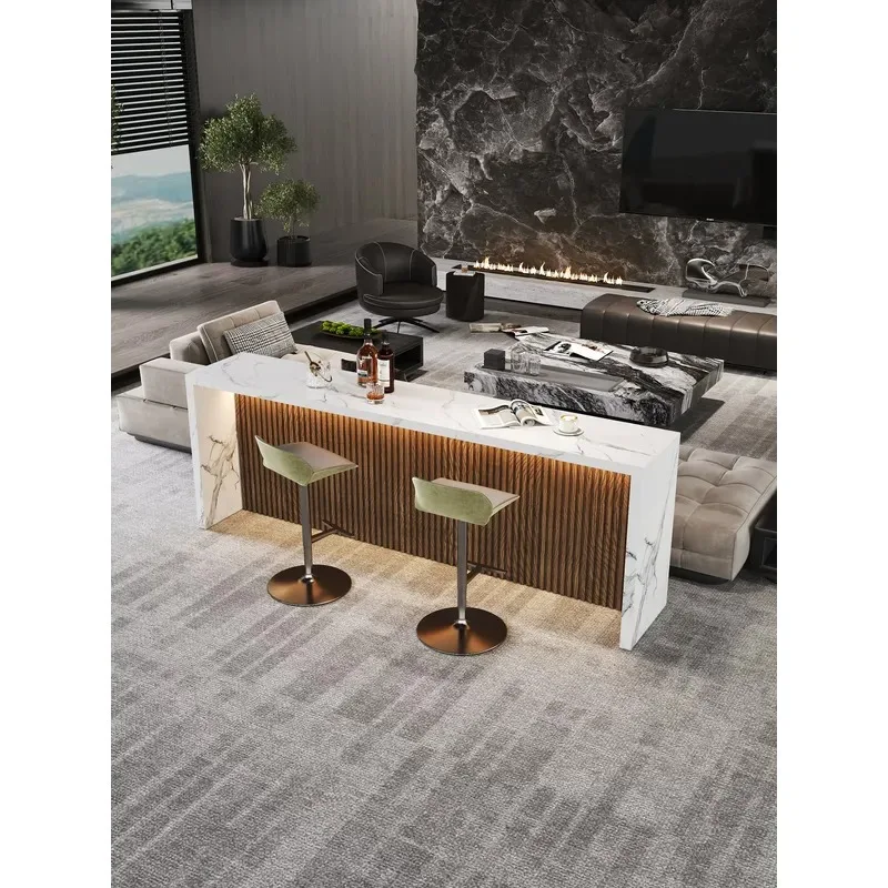 Light Luxury Cream Style Rock Slab Island Open Kitchen Partition Dining Table Integrated Bar Living Room Sofa Back Long