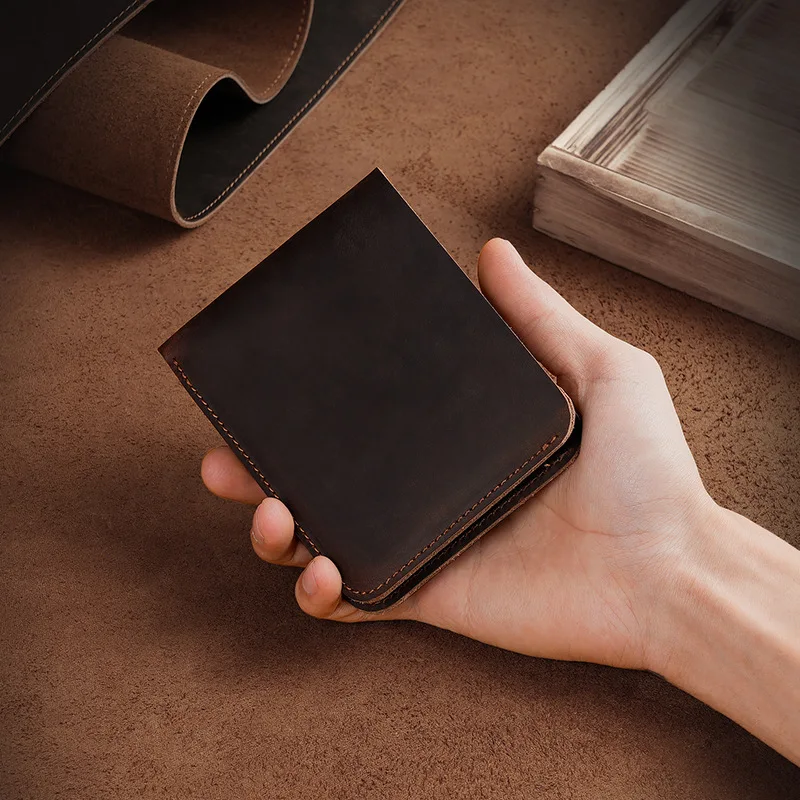 Vintage Short Genuine Leather Wallet for Men Horizontal Style Multi-Card Slot Cashier Simple Design Business Casual Wallet