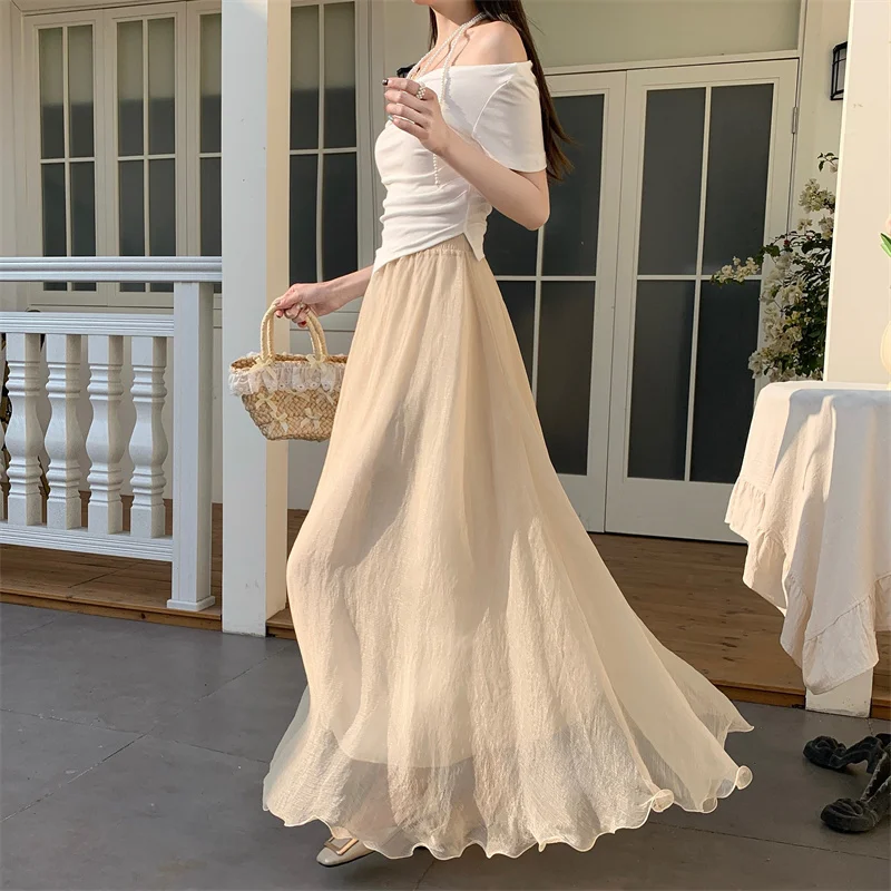 

Elegant Long Chiffon Half Skirt with Underlay Soft Flowing A-Line Silhouette Polyester Fiber Gentlewoman's Wardrobe Essential