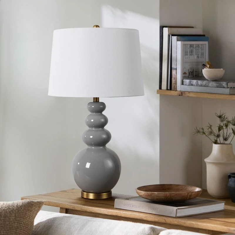 

Italian Style Gourd Ceramic Floor Lamps Minimalist Living Room Fabric Bedroom Bedside Study Adjustable Atmosphere Table Lights