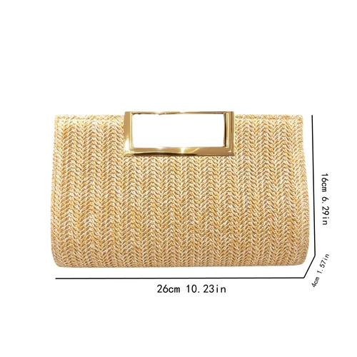 Imagen 2 del producto Monederos y bolso de mujer, bolso de paja, bolso de mano con cadena de Metal, bolsos de diseñador para mujer