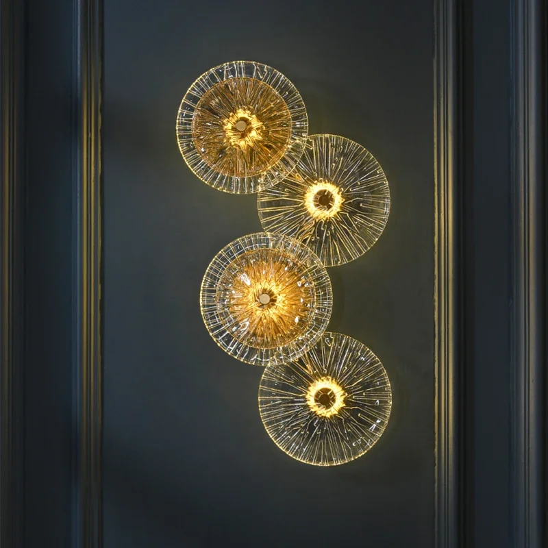 

Modern Round Crystal Wall Lamp Glass LED Light for Living Room TV Background Bedroom Bedside Hallway Ambient Atmosphere Lighting
