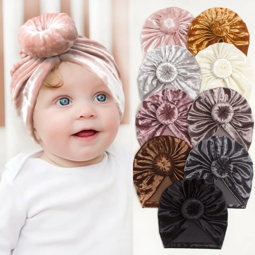 Newborn Velvet Hats Solid Color Donut Turban Hat Warm Soft Autumn Winter Cap for Baby Boys and Girls Hair Accessories