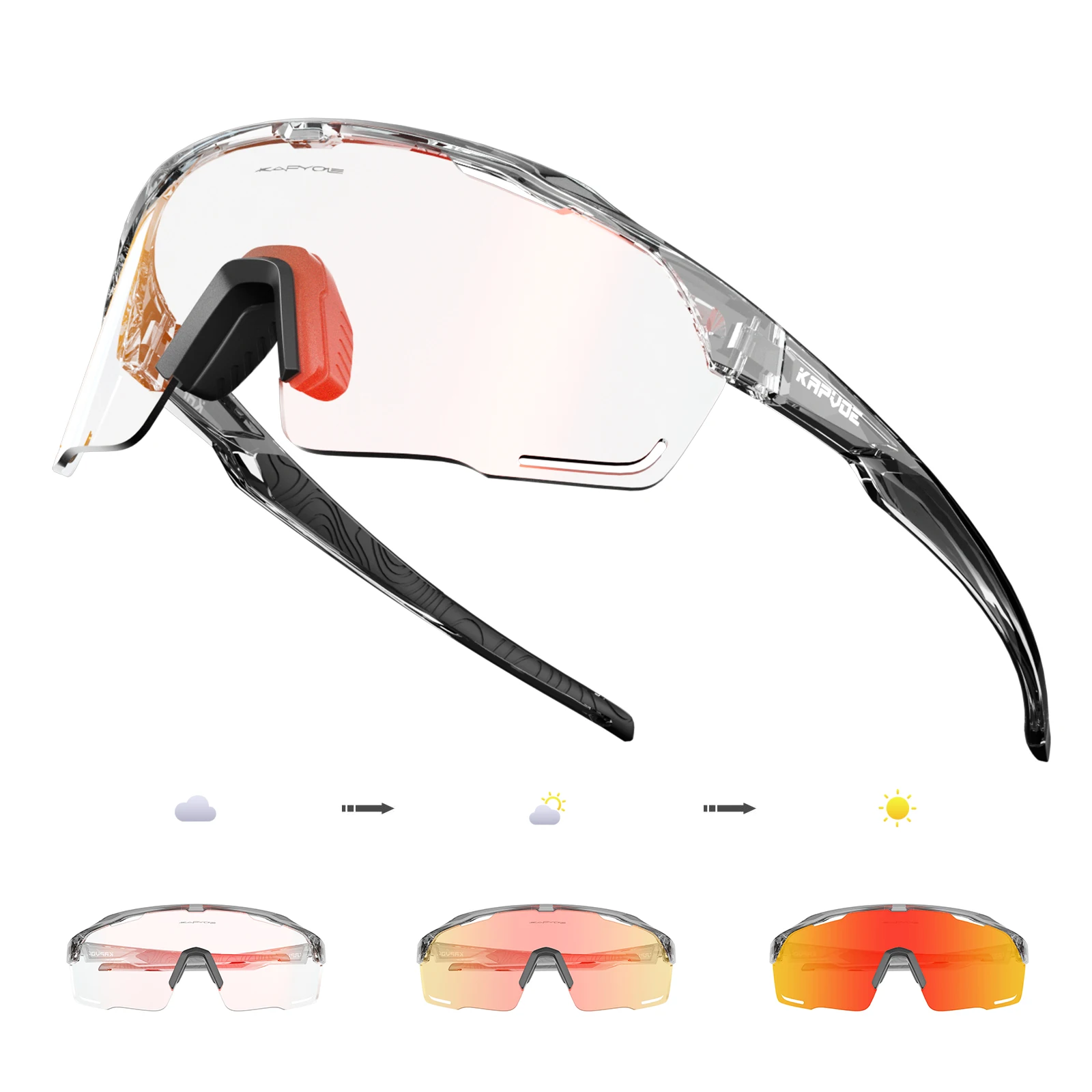 KAPVOE Fahrradbrille Photochrome Sonnenbrille Sportbrille MTB Outdoor Rennrad Fahrradbrille UV400 Herren Damen 7