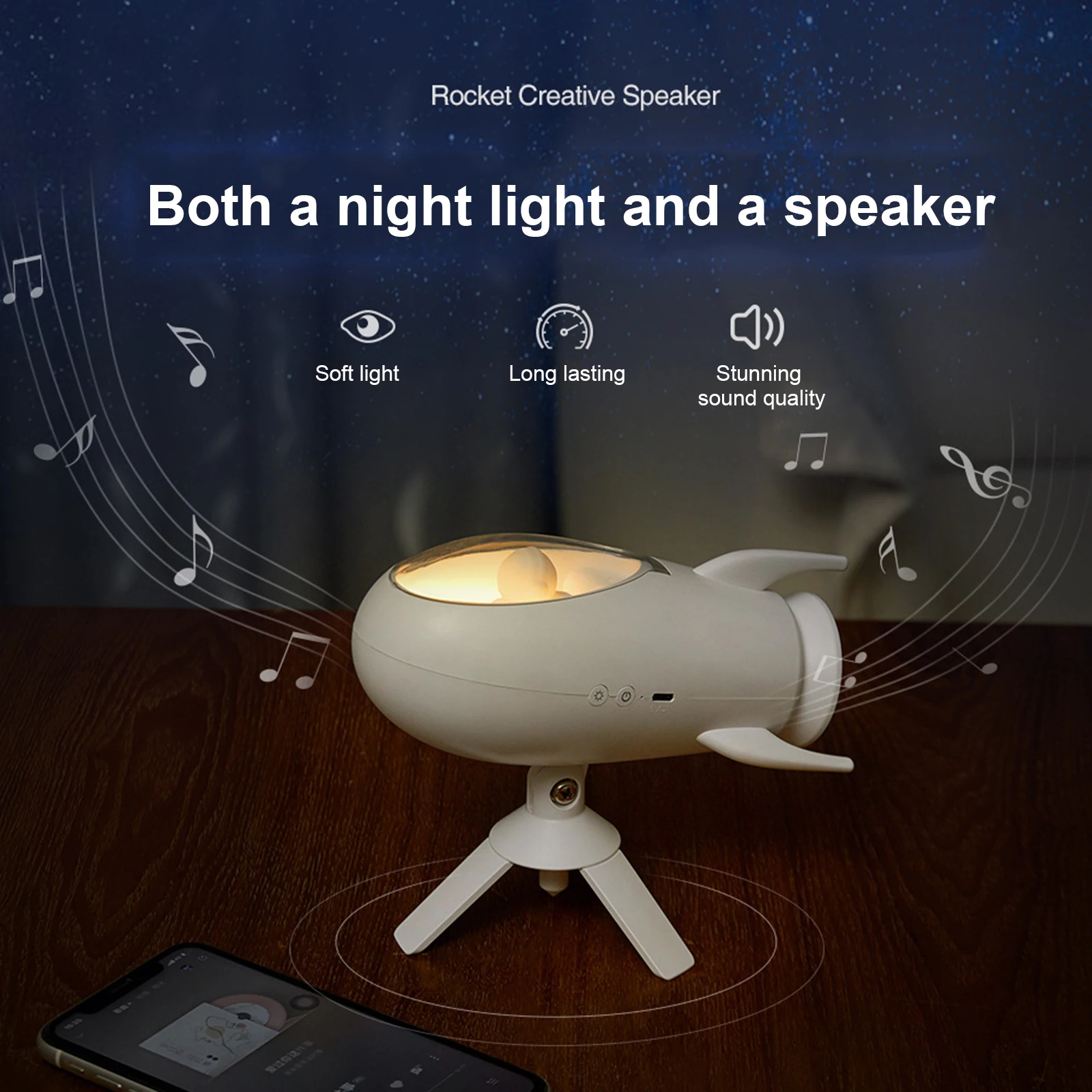 Ambient Light LED Night Light USB Rechargeable Night Lamp Creative Bluetooth Speaker Adjusted 100 Degree Placement Home Light