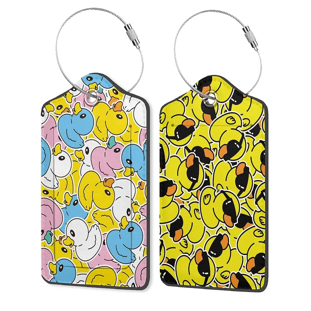 

Cartoon Rubber Ducky Luggage Tags, 2 Pack Travel Cruise Tags for Suitcases, Cute Identifiers with Privacy Flap, Baggage Tags