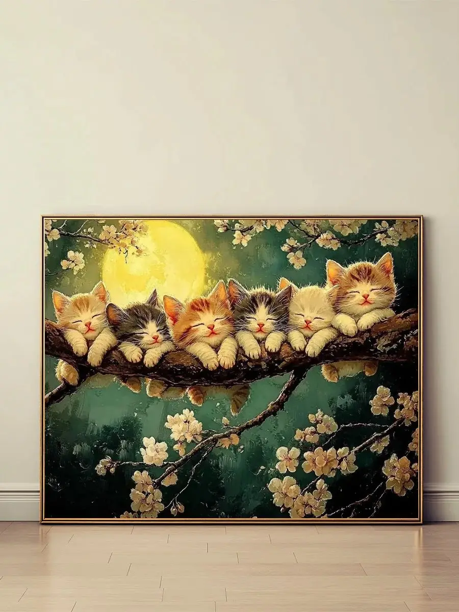 1 Stück 40x50 cm/15,7x19,69 Zoll, 11CT/14CT Kreuzstich-Set, DIY Valentinstagsgeschenk, Stickerei-Set für Festlichkeiten, Die Katzen unter dem Mond – Detail 1