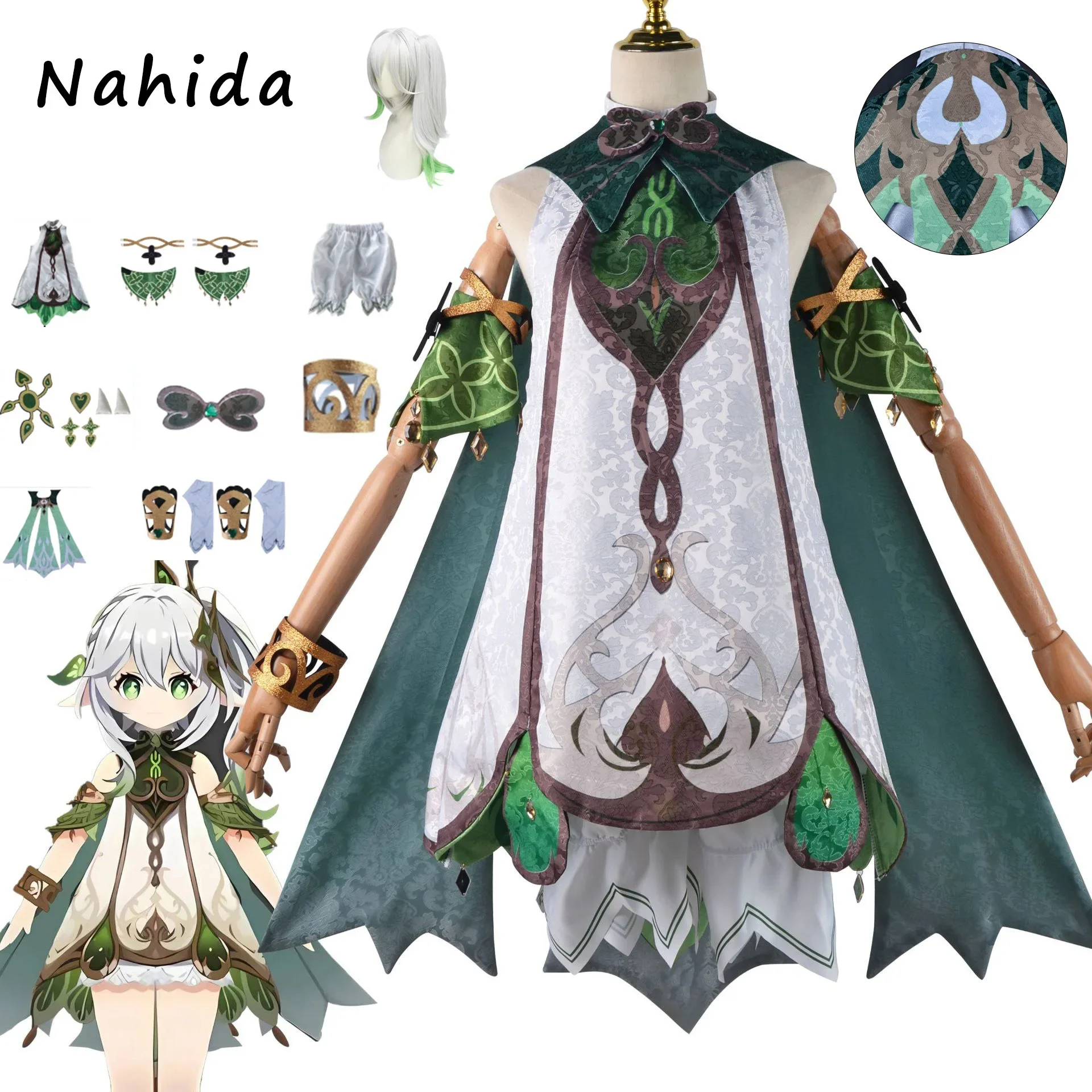 Nahida Cosplay Genshin Impact Costume Headwear Neck Ornament Bracelet Shawl Full Set Game Cos Halloween Carnival Party Costumes