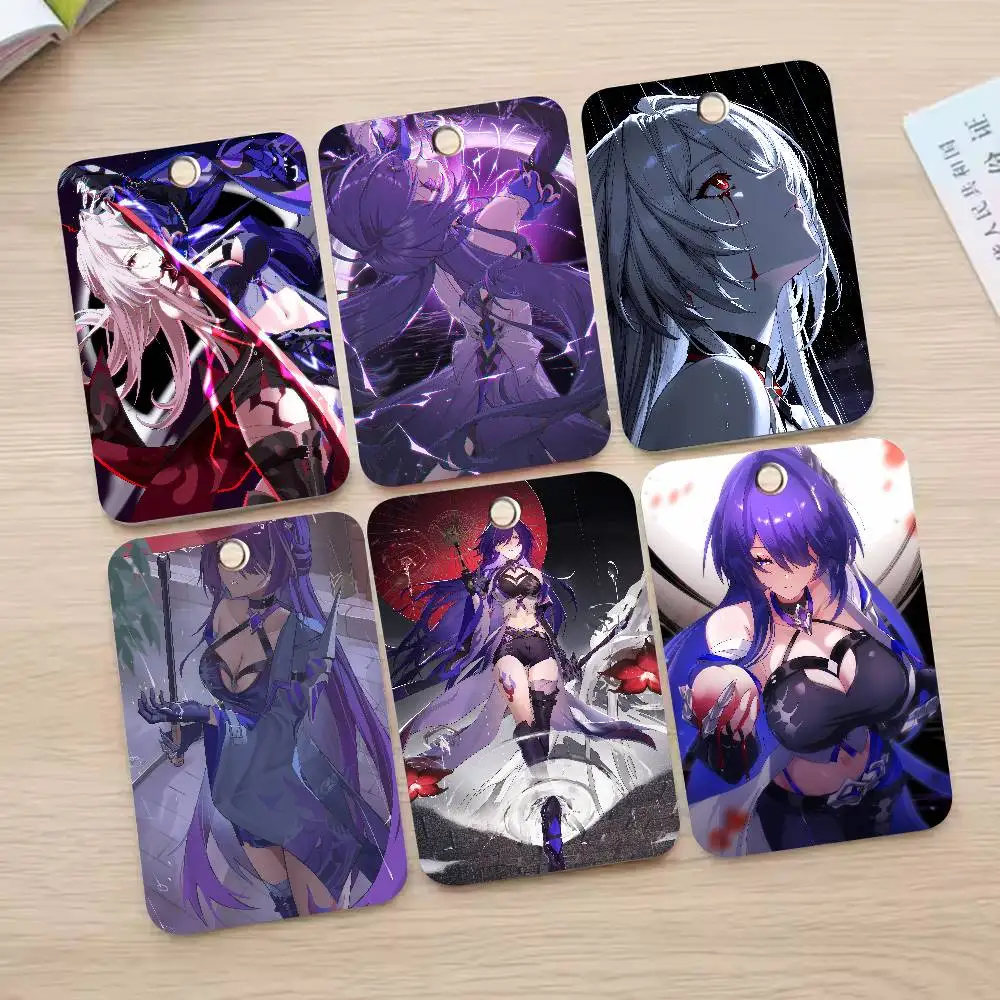 TOP Cool Hot Girl Acheron Rectangle ID Card Case Keychain Access Card Bag Key Tag Ring Leather Card Holder Key Ring Access