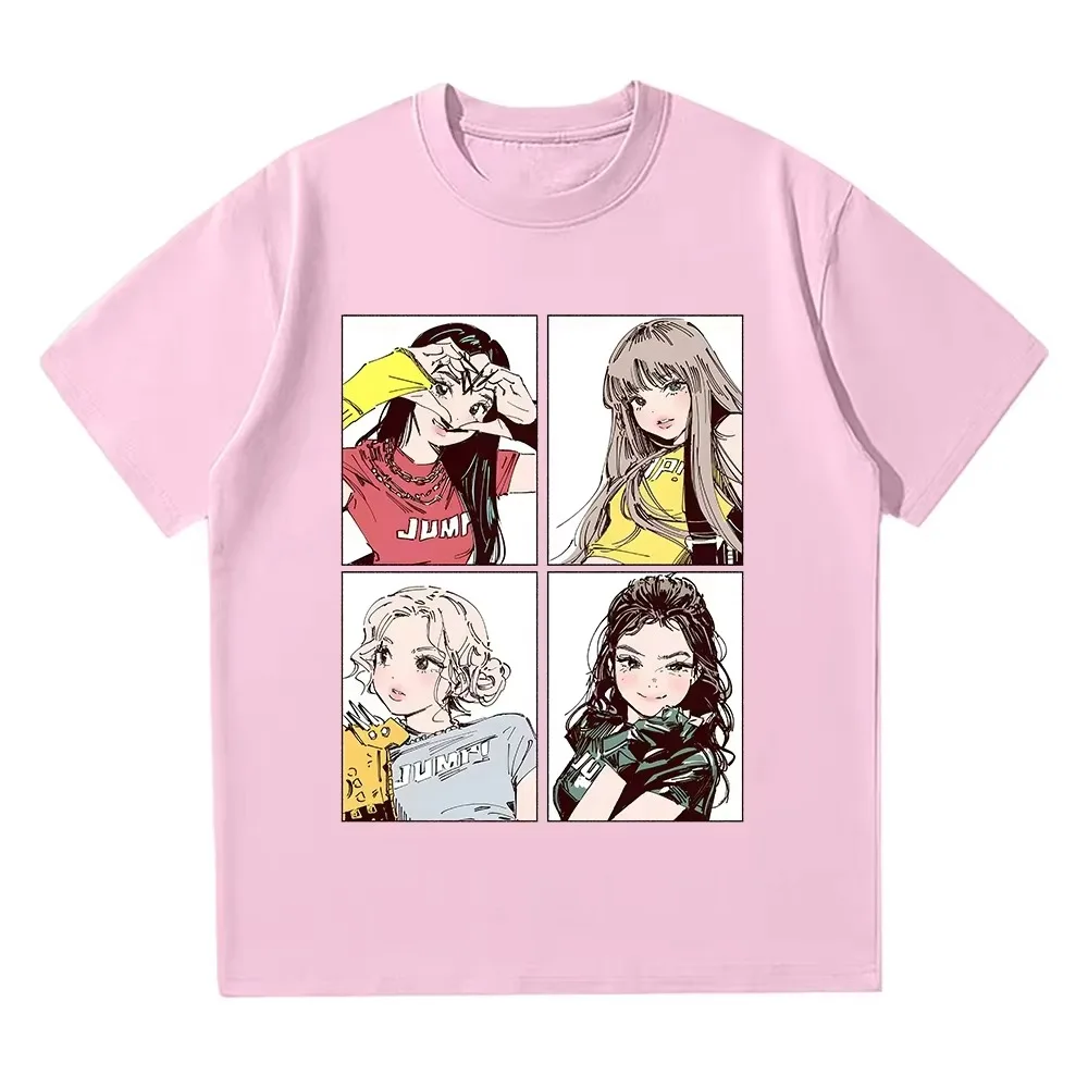 Kpop BP Jump Tees Pink Girls Band Clothing Adorable Anime Graphic T Shirts Summer High Quality Cotton Comfortable Y2K Tops