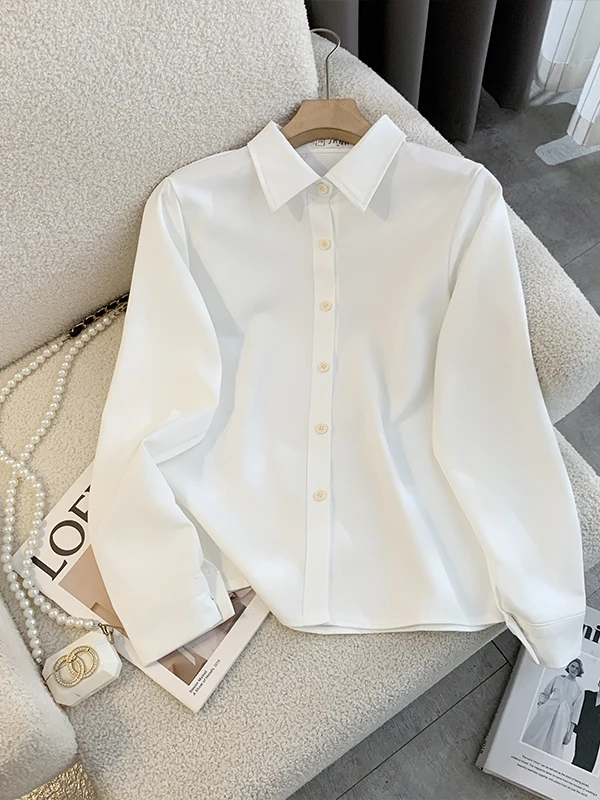 

Casual Long Sleeve White Shirt Women's Professional JK Layering Base Outerwear Interview Commuting Spring Top Versatile