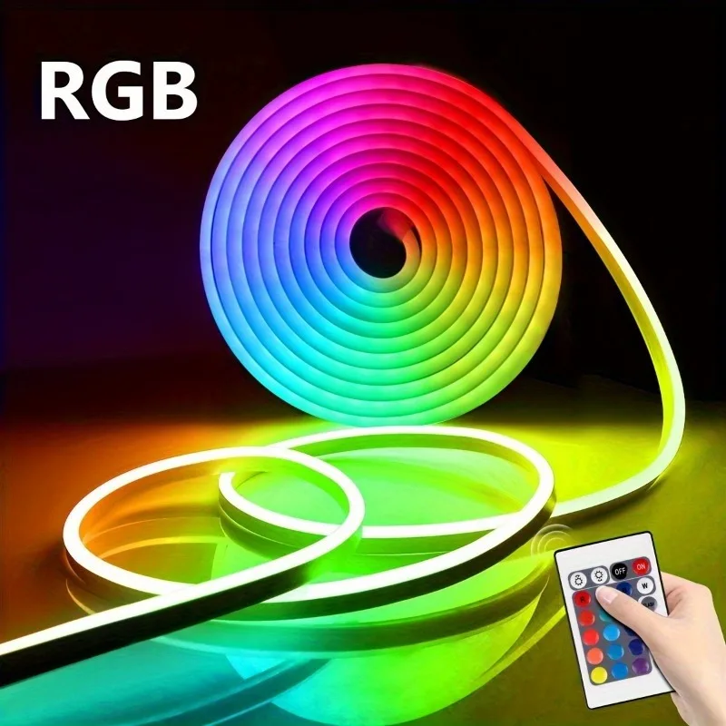 RGB Neon LED Strip Light Flexible Waterproof Neon Rope Light With Remote Control Color Changing For Bedroom Party Bar Home Room Wall Decor 15M