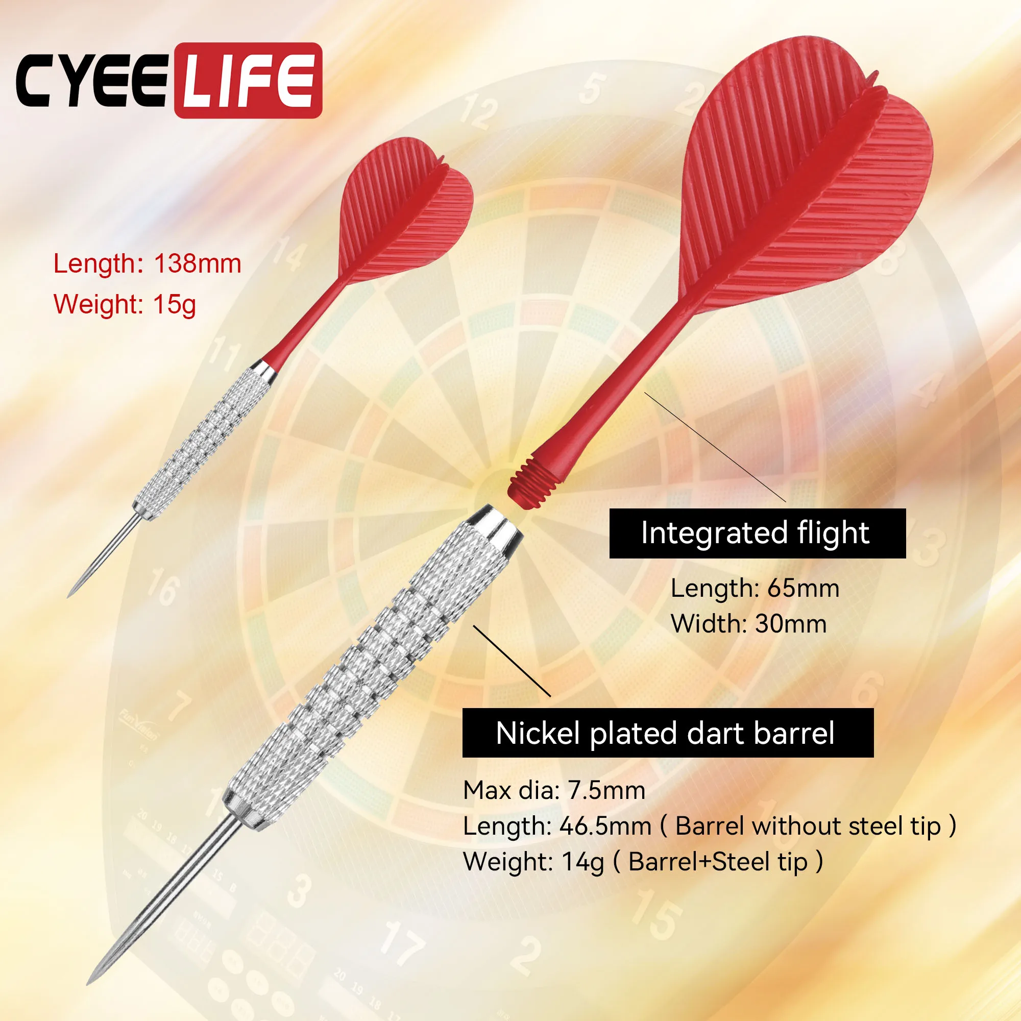 CyeeLife 14g hard steel needle integrated practice dart anti falling balloon bar game entertainment home