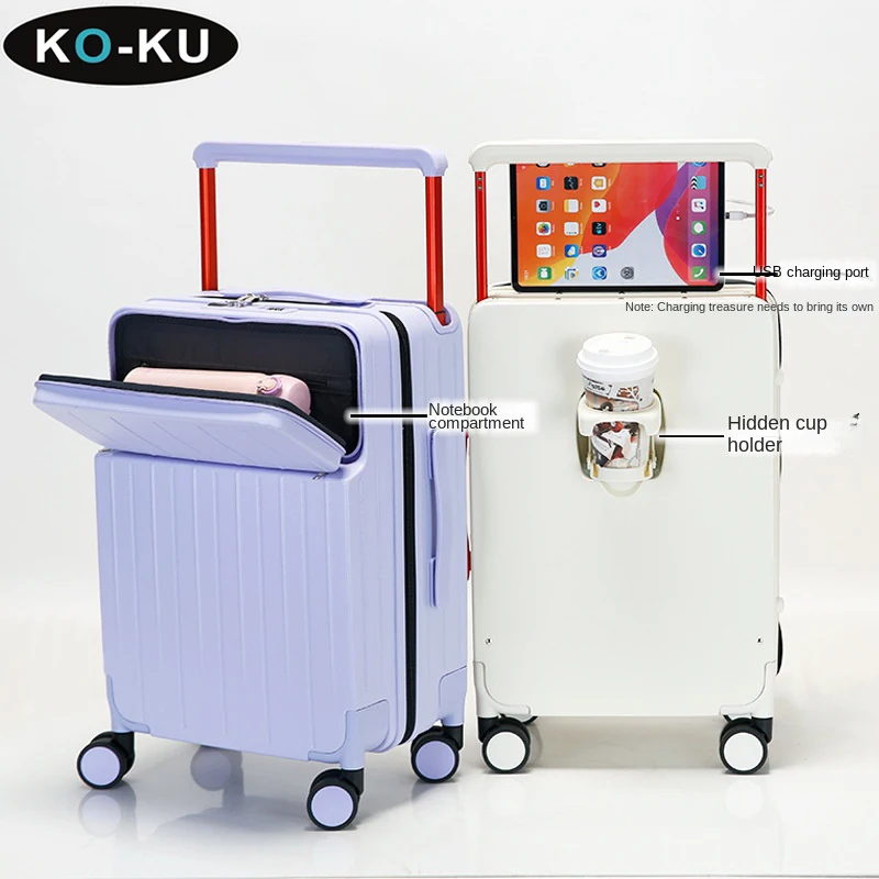 

KO-KU Wide Trolley Luggage 2024 New Trolley Case 20 Inch Front Opening Password Boarding Box Multifunctional Suitcase