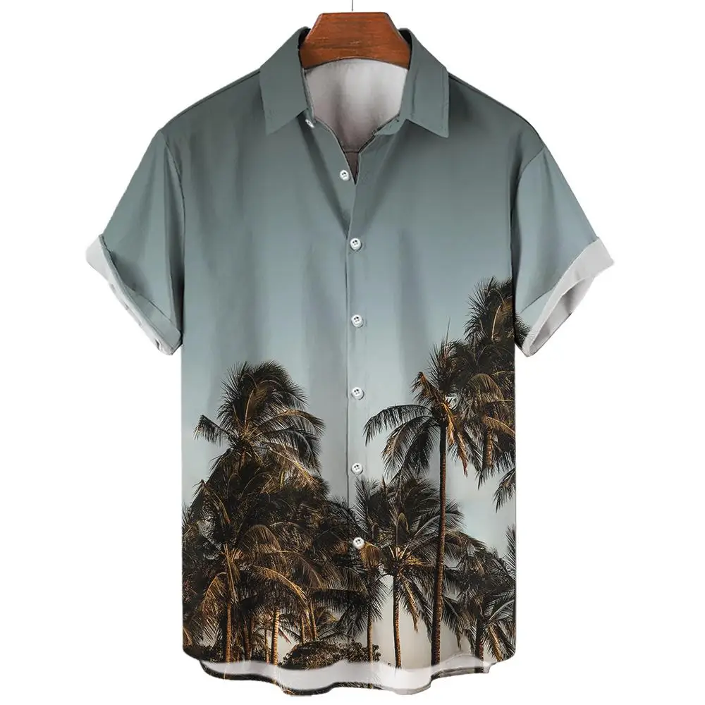 Camisa casual de manga curta tropical masculina, camisa havaiana, camisetas de praia, roupas estampadas em 3D, férias de verão