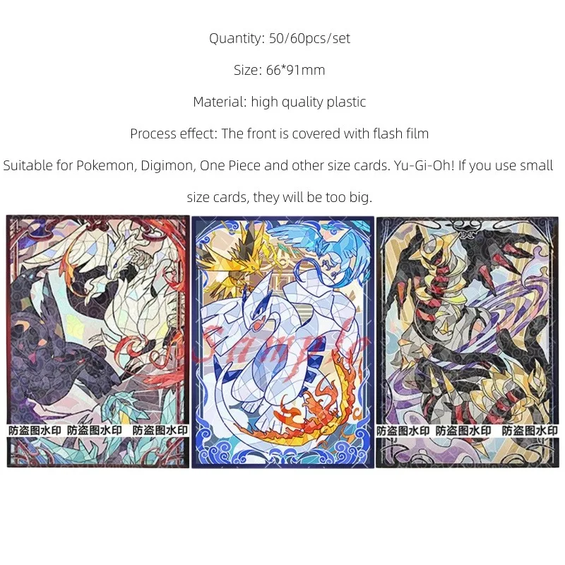 Capa Protetora de Cartão de Jogo PTCG de Vidro Pintado Tao Trio Giratina Lugia Laser Flash 66x91mm para Coleção de Cartas de Jogo de Tabuleiro Brinquedo
