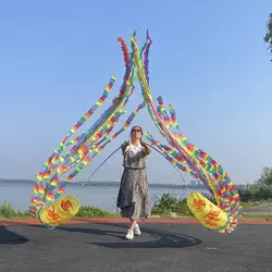 3/5 metros chinês arco-íris fita dança varinha escola ginástica atividade ano novo chinês fácil fita dança em torno do pólo