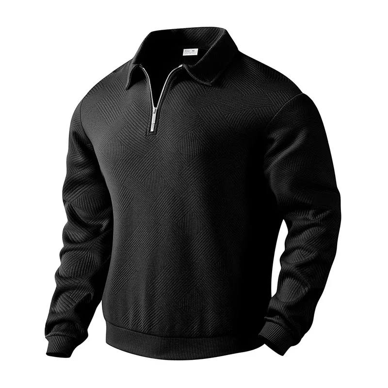 24 cross-border popular autumn long-sleeved lapel zipper men\'s loose casual top polo shirt