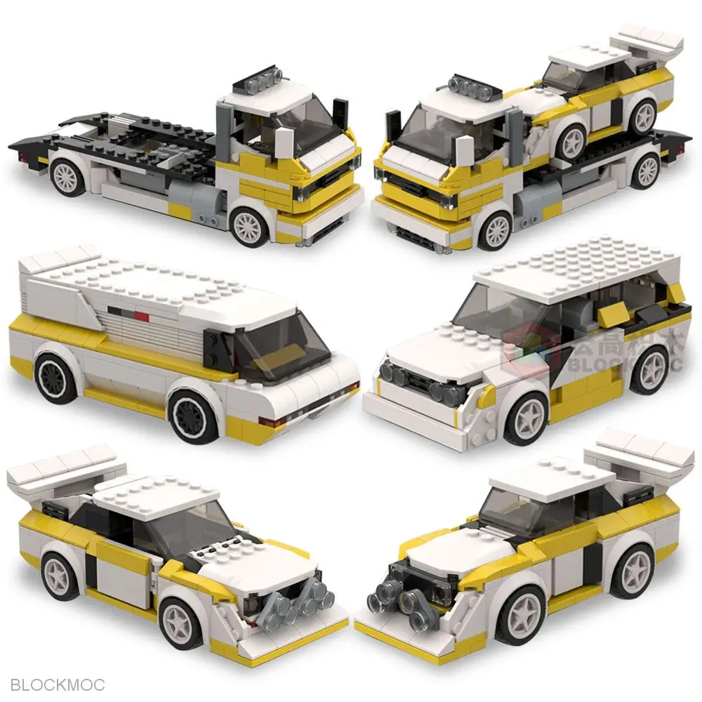 MOC Bricks Quattro S1 E2 Truck Trailer Rally Hatchback Racing Sports Car Transport Vehicle Speed Champion Building Blocks Toys