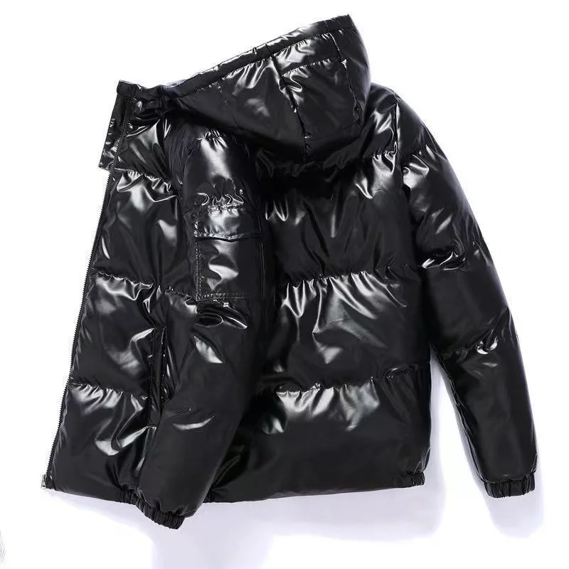 Winter Shiny Hooded Puffer Jacket Men's Korean Short Thick Casual Outerwear view 2