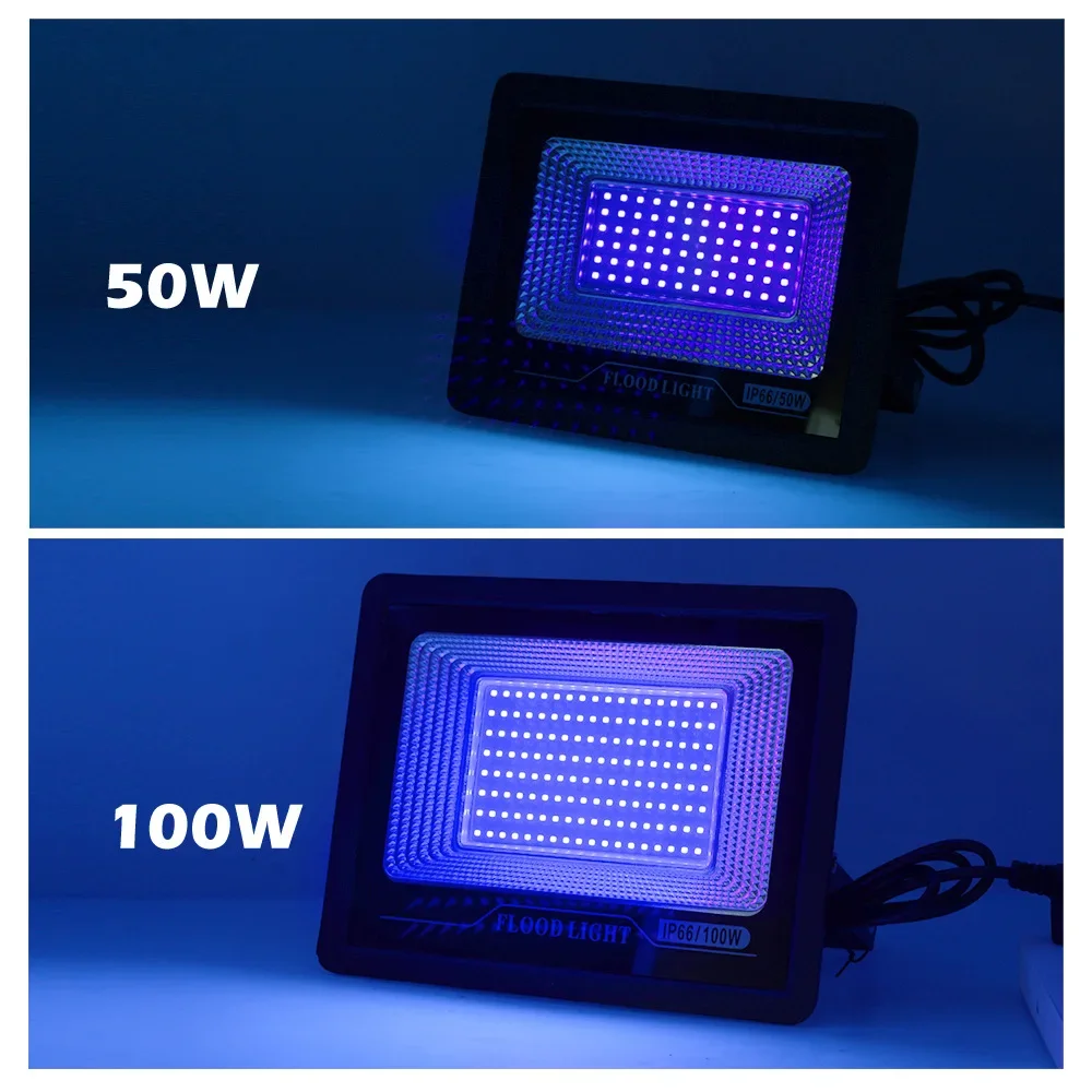 Imagem -03 - Luz de Inundação uv 50w 100w Cola uv Cura Lâmpada Roxa Ultravioleta Lâmpada Led Luzes Pretas Blacklight Luminárias Que Brilham no Escuro