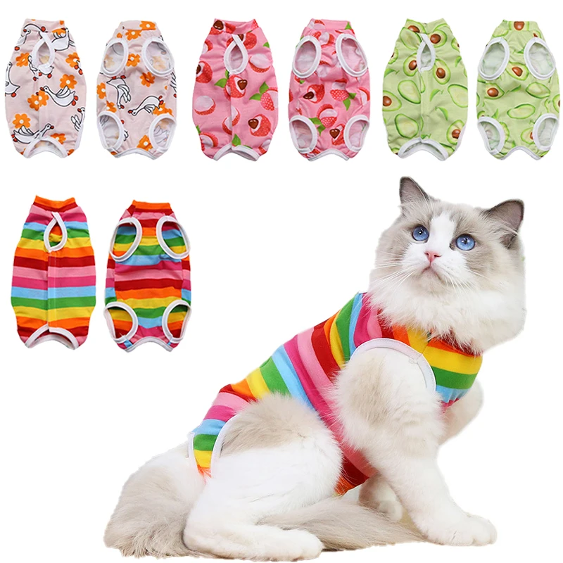 Cat Weaning Sterilization Suit Small Dog Cats Jumpsuit Anti-lick Recovery Clothing After Surgery Cute Print Pet Care Clothes