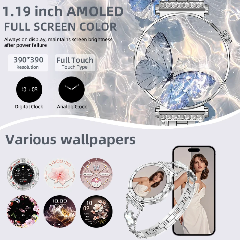 LIGE Fashion 1.19” AMOLED Screen Smart Watch For Women Health Monitor Women's Watches BT Call Sport Waterproof Ladies Smartwatch