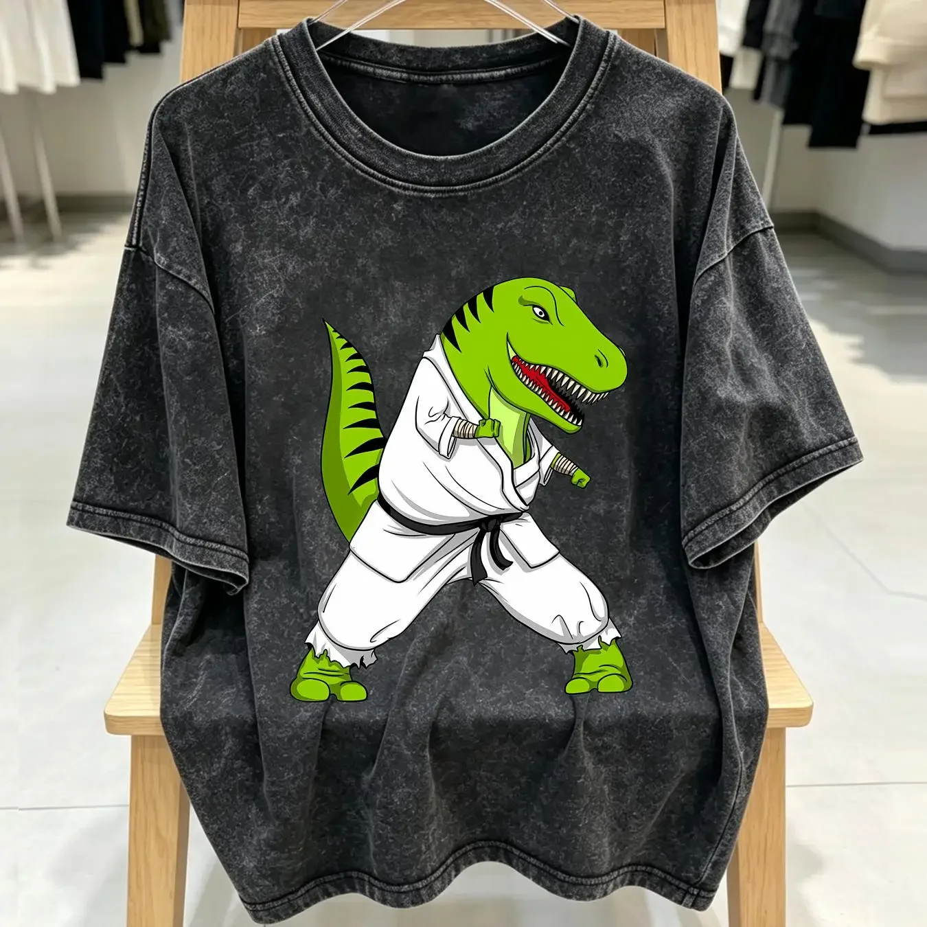 washed T Shirt TRex Dinosaur Karate Drawstring Bags Gym Bag Hot Lightweight vintage Washed Stylish Comfortable Versatile