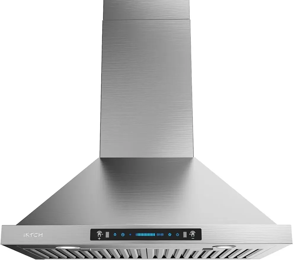 IKTCH-Wall Mount Range Hood com Detecção de Gesto e Touch Control Switch Panel, Ductless conversível, 900 CFM, 30 polegadas