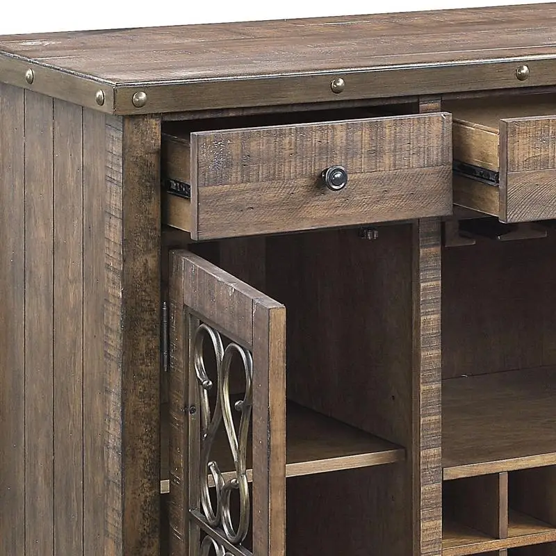 Weathered Cherry Finish Server with Cup Holder & Wine Rack