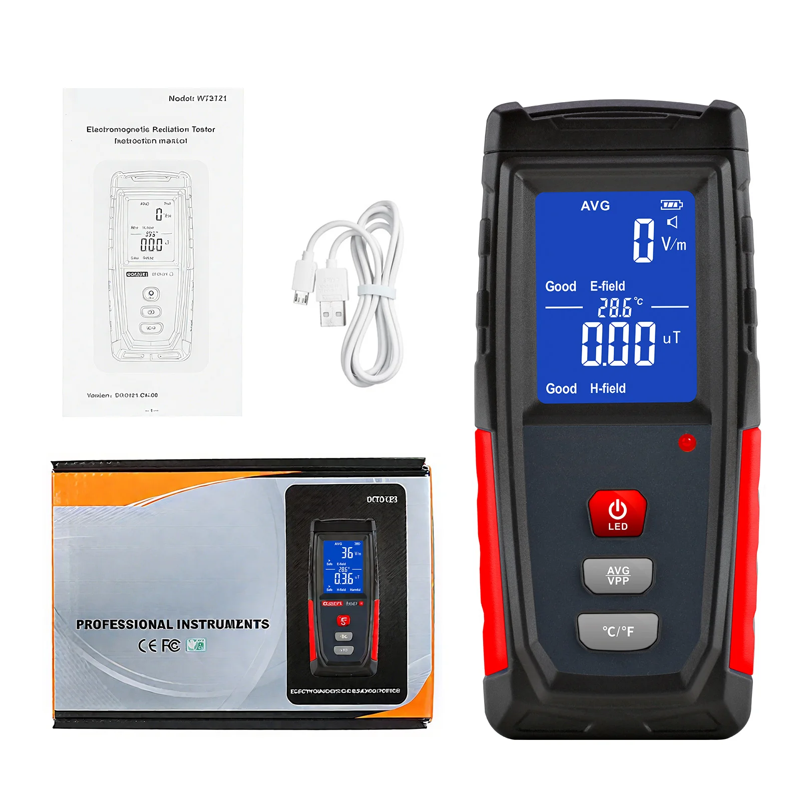 EMF Meter Electromagnetic Radiation Tester Electric & Magnetic Field 5Hz-3500MHz Dual Mode Rechargeable for Home Office