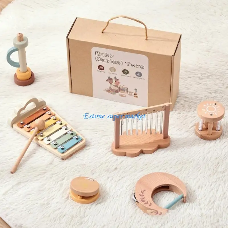 

090B Musical Learning Toy for Babies 18+ Months Safe Wooden Percussion Set