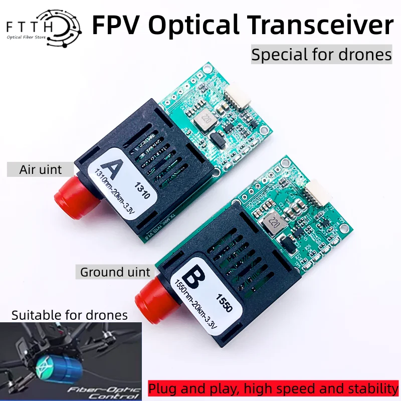

Fiber Converter Single Fiber SingleMode FC/UPC TX/RX 1 Channel Video + UART & TTL & SBUS to Optic Controller0-20km