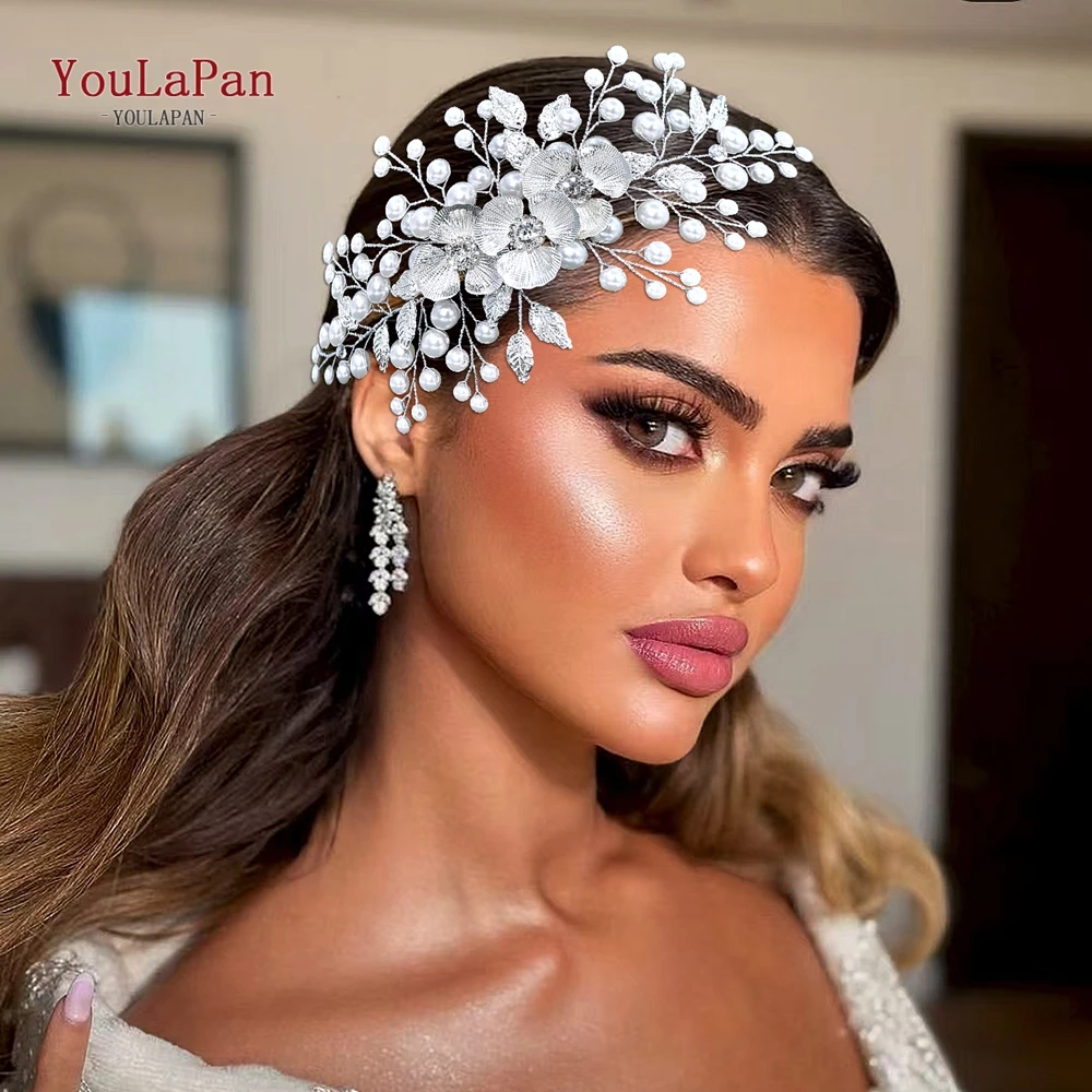 

YouLaPan Silver Color Alloy Flower Bride Hair Comb Headband Handmade Pearl Side Comb Hair Accessories Women Party Headwear HP921