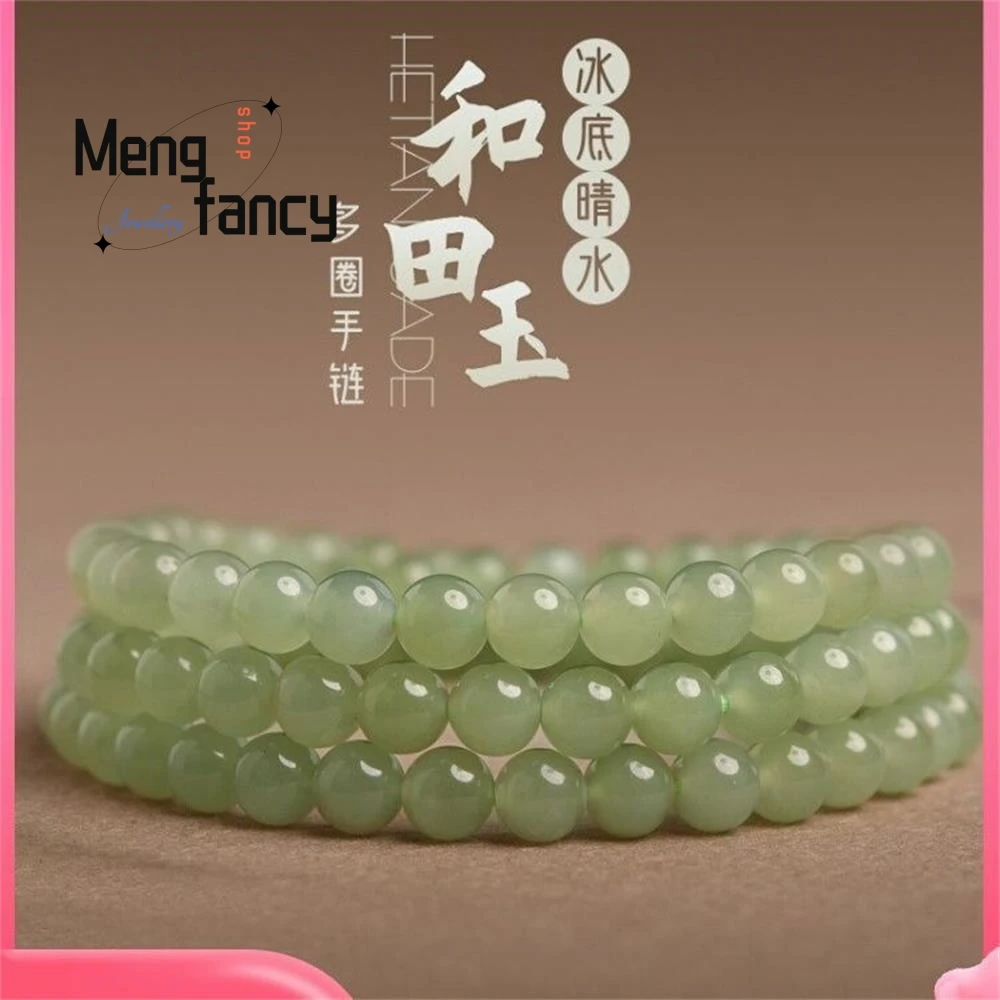 Natural Clear Water Hetian Jade Multi Loop Bracelet Female Crafts Loose Beads Beading Charm High-grade Exquisite Fashion Jewelry