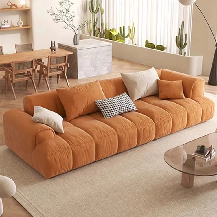 

Large-Sized Simple Minimalist Wood Velvet Cream WindTofu Block Module 2-Seater Sofa Set Contemporary for Home Living Room Sponge