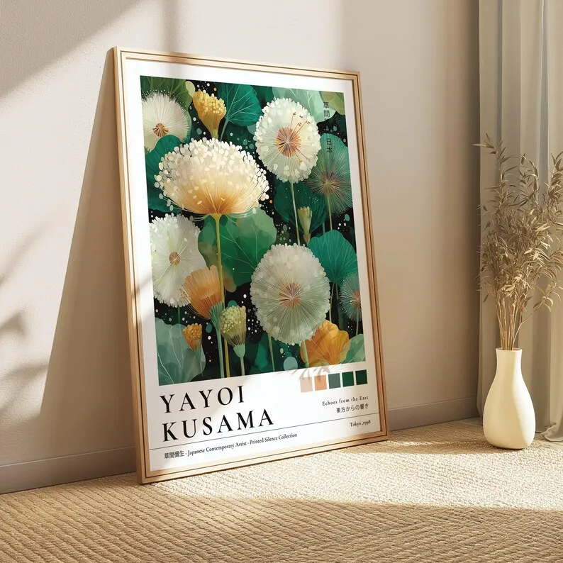 1/3pcs Japanese Yayoi Kusama Dandelion Canvas Poster Crane Forest Green Plants Wall Art Print for Modern Living Room Home Decor view 4