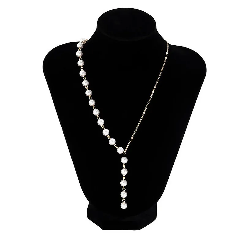asymmetric chain neck chain Bohemian fashion retro asymmetrical Y-shaped necklace Simple Elegant imitation pearl necklace