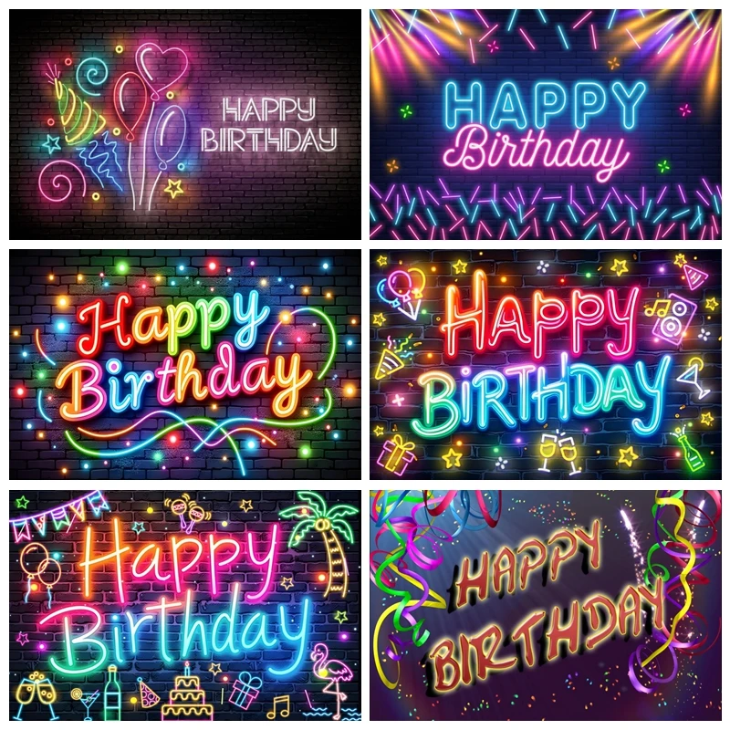 Fun Birthday Photography Backdrop Glow Neon Colorful Graffiti Party Decoration Kids Adults Portrait Photography Background