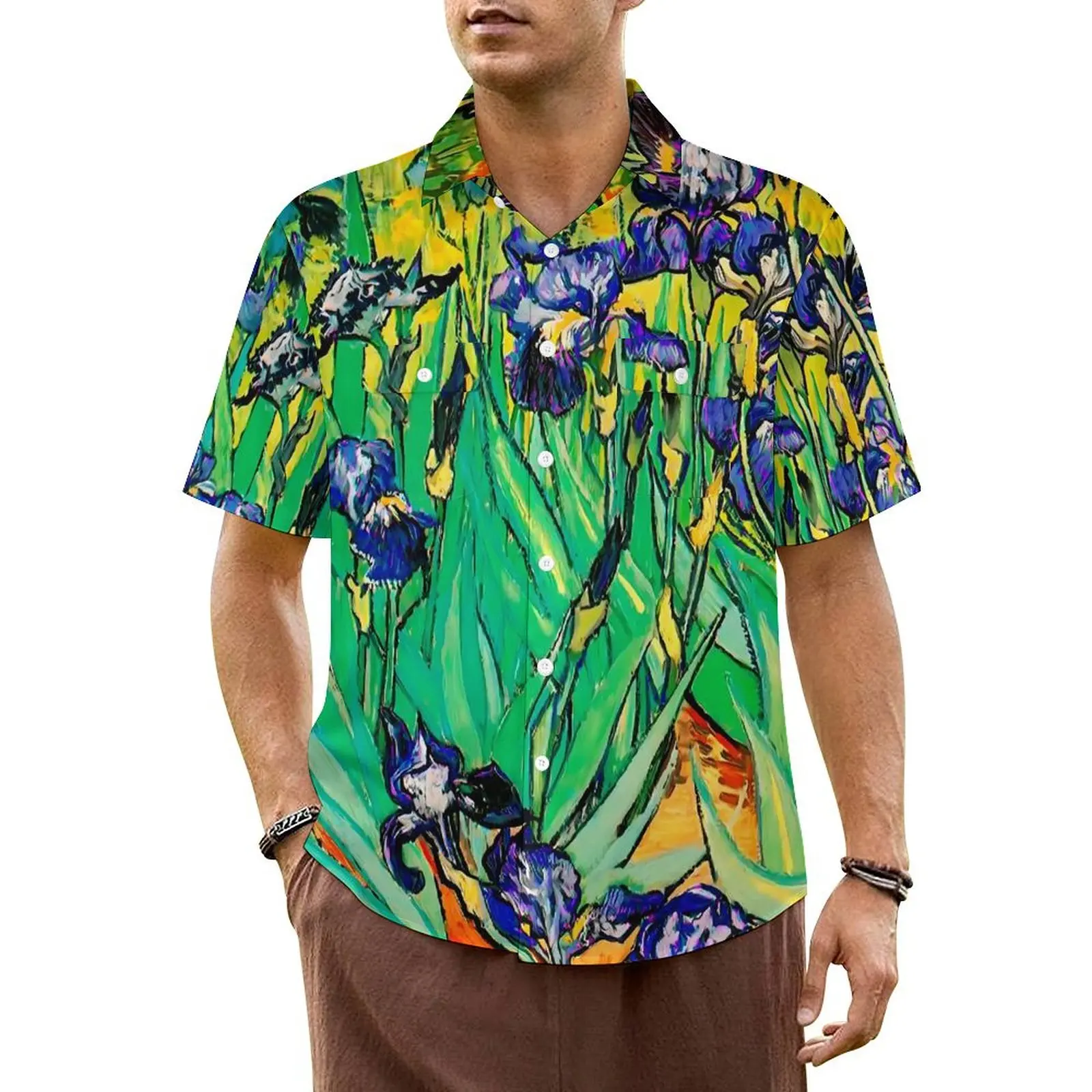 

Van Gogh Vacation Shirt Men Irises Purple St Remy Loose Casual Shirts Hawaiian Short Sleeves Stylish Graphic Oversized Blouses