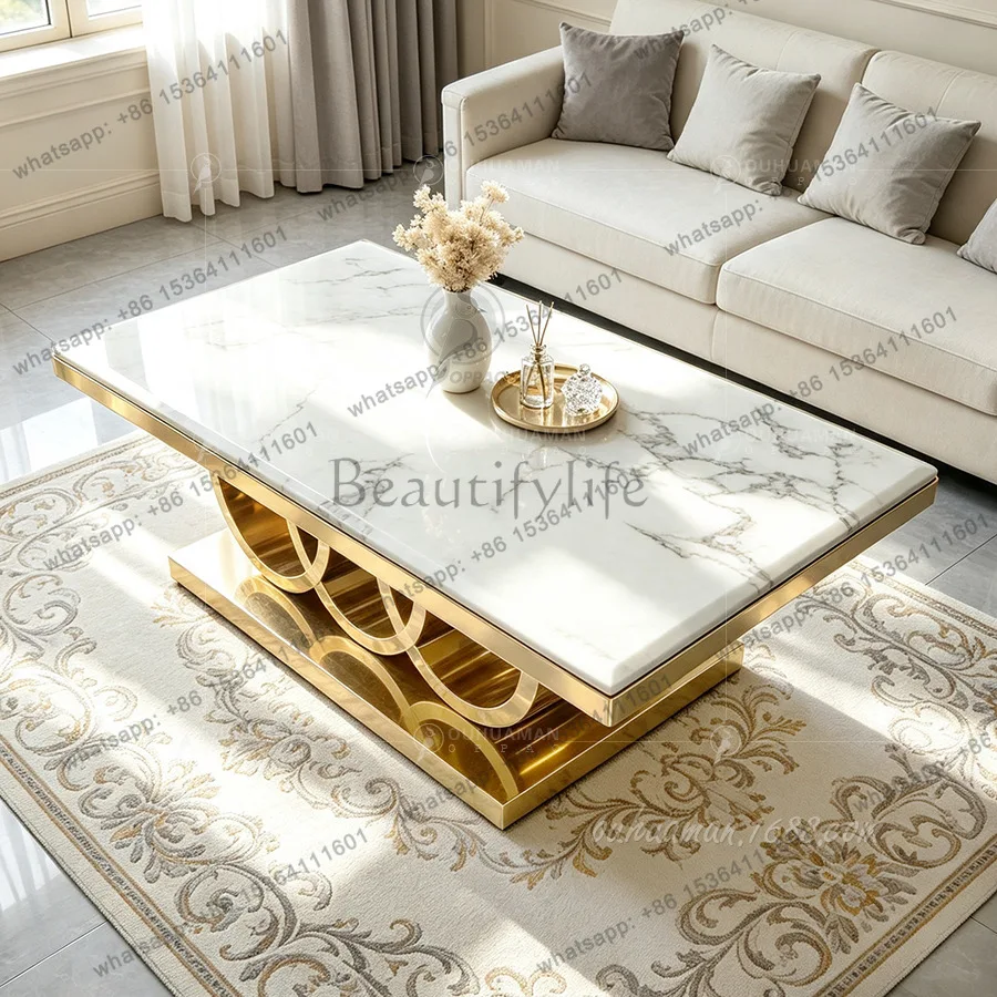 LS light luxury stainless steel gold marble coffee table home luxury living room hotel engineering furniture