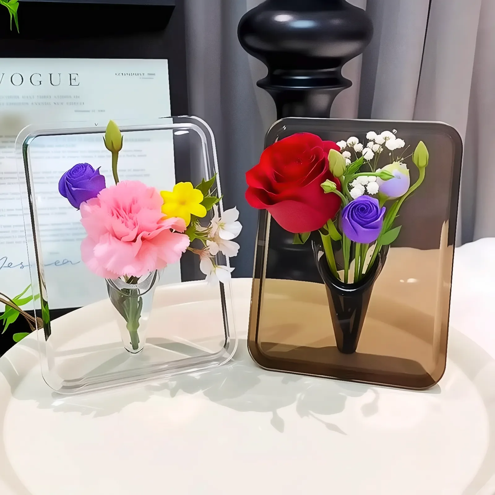 Bilderrahmen, einzigartige Blumenvase, klare Acryl-Blumenvase für Tafelaufsätze. Minimalistische Vasen zur Inneneinrichtung
