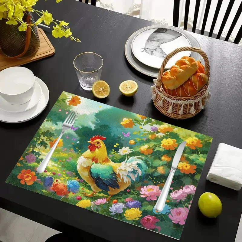 VIKAMA Placemat Oil Painting White Daisies, Waterproof Oil-Proof Heat-Resistant Woven Dining Table Mat for Home