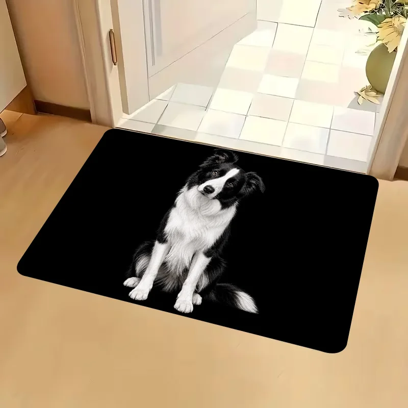 VIKAMA Border Collie Doormat Realistic Black‑White Sheep Dog Portrait Print Non‑Slip Washable Entrance Mat Pet Home Decor Floor